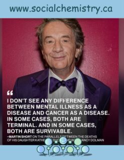 Mental health deserves the same compassion, understanding, and seriousness that we give to physical illness.

As actor Martin Short once said:

“I don’t see any difference between mental illness as a disease and cancer as a disease. In some cases, both are terminal. And in some cases, both are survivable.”

These words remind us that mental illness is not a weakness, a character flaw, or something people can simply “snap out of.” It is a real health condition that affects millions of people every day.

Just as we rally around loved ones facing cancer, heart disease, or other physical illnesses, we can offer the same support to those struggling with depression, anxiety, PTSD, addiction, and other mental health challenges.

Recovery looks different for everyone.

Some journeys are long.

Some are complicated.

But hope, treatment, connection, and support can make a meaningful difference.

If someone in your life is struggling, your willingness to listen without judgment may be more powerful than you realize.

No one should have to face their battles alone.

Release. Reflect. Reconnect.

Visit SocialChemistry.ca to explore mental health resources, self-help tools, playlists, support options, and a community built on understanding and connection.

#MentalHealthAwareness #MentalHealthMatters #EndTheStigma #HealingJourney #socialchemistry