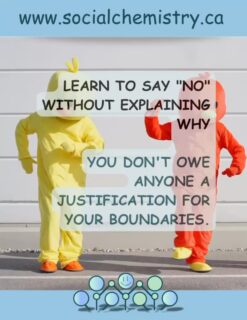 One of the most powerful skills you can develop is learning to say “no” without feeling the need to explain yourself.

Many of us have been conditioned to believe that every decision requires a justification. We worry about disappointing others, appearing rude, or being misunderstood. As a result, we often overexplain, apologize, or agree to things that drain our energy and compromise our well-being.

The truth is that healthy boundaries don’t require permission or approval. A respectful “no” is a complete sentence.

Setting boundaries isn’t about rejecting people. It’s about protecting your time, energy, values, and mental health. When you constantly say “yes” to avoid discomfort, you may end up saying “no” to your own needs.

Giving yourself permission to decline an invitation, step away from a commitment, or protect your peace without providing a detailed explanation can be an important act of self-respect.

Boundaries help create healthier relationships because they are built on honesty rather than obligation. The people who genuinely care about you may not always like your boundaries, but they can learn to respect them.

Today, remember this:

You don’t need a perfect excuse.
You don’t need to defend your decision.
You don’t need to carry guilt for taking care of yourself.

A simple, respectful “no” can be one of the strongest forms of self-care.

Explore resources, tools, playlists, and support options designed to help you Release, Reflect, and Reconnect at SocialChemistry.ca.

#Boundaries #MentalHealthAwareness #SelfRespect #PersonalGrowth #socialchemistry