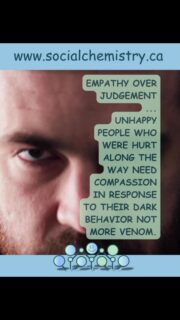 EMPATHY OVER JUDGEMENT.

Sometimes the people who hurt others are carrying pain of their own.

That doesn’t excuse harmful behaviour. It doesn’t mean we ignore boundaries, tolerate mistreatment, or stop holding people accountable.

But responding to someone’s darkness with more darkness rarely creates healing.

Compassion can exist alongside accountability.

We can say, “What you did was wrong,” while still recognizing, “You are a human being who may be hurting.”

Because hurt people don’t always know how to process their pain. Sometimes it comes out as anger, resentment, bitterness, or behaviour that pushes people away.

Choose empathy when you can.

Choose boundaries when you need to.

And remember that understanding someone’s pain doesn’t require you to accept their behaviour.

Less judgement. More compassion. More healing.

That’s part of the work at SocialChemistry.ca — creating space to release, reflect, reconnect, and find healthier ways forward.

#socialchemistry #Empathy #MentalHealth #Compassion #PersonalGrowth